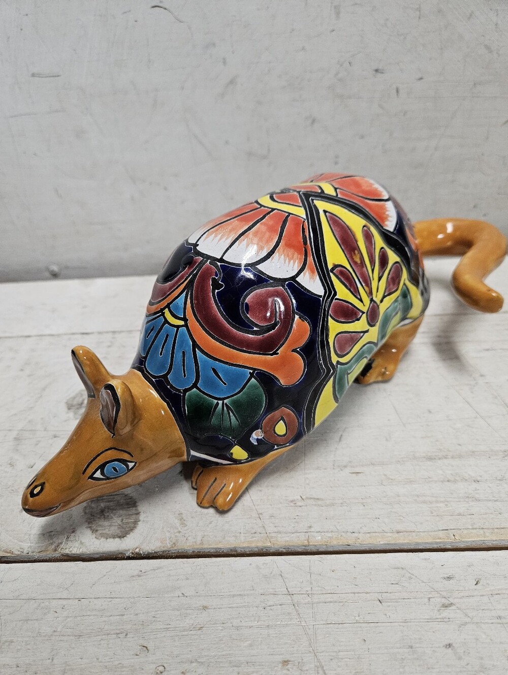 Talavera Folk Art Armadillo Handmade Hand Painted Pottery Ceramic Piece Mexico